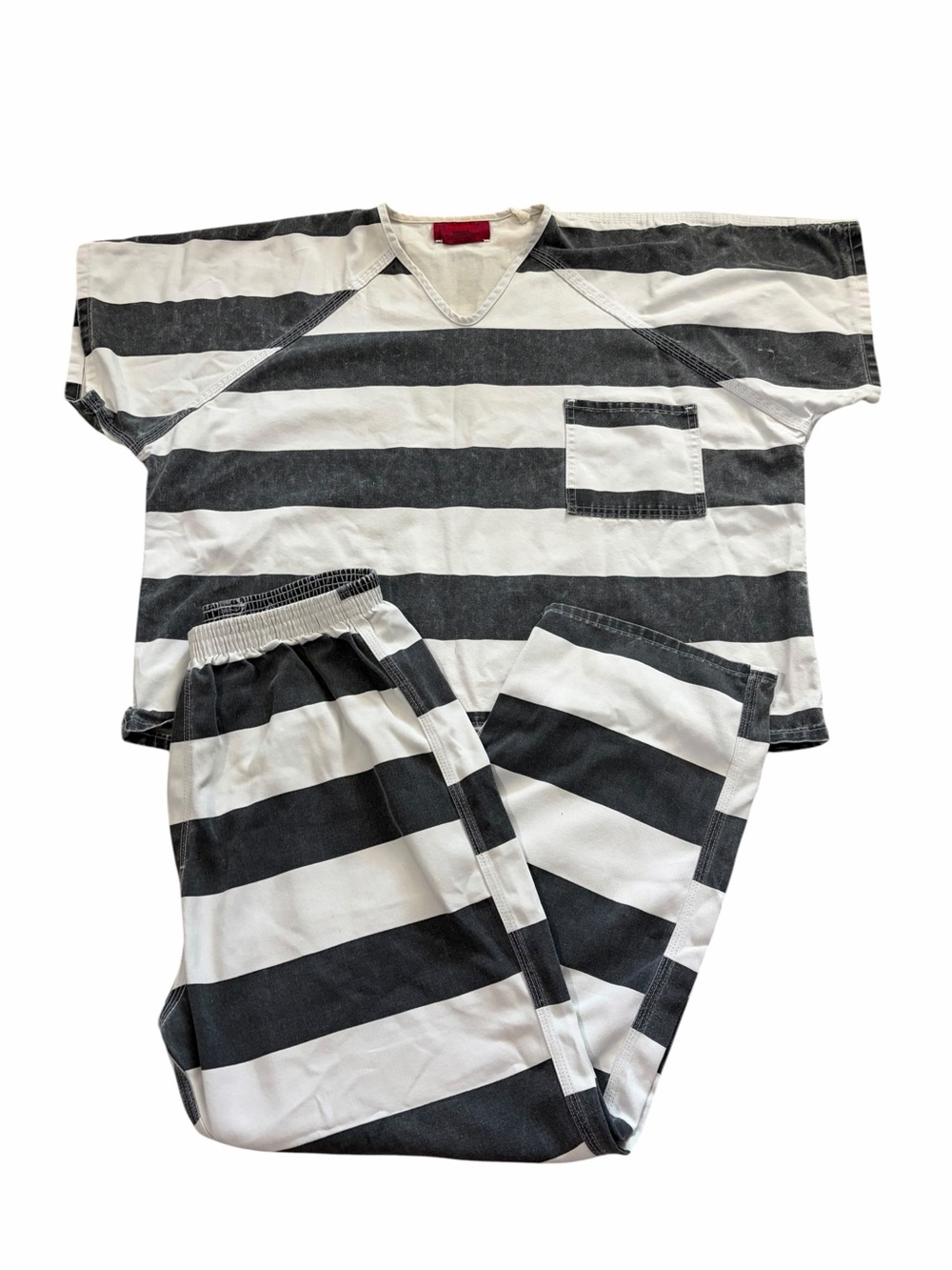 VTG Bob Barker Tri Stitch Prison Jail Inmate Suit Set Adult XL Striped Halloween